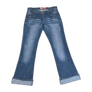 Apollo Bootcut  Jeans Size 11/12 Blue Flap Pocket Cuff Hem Y2K Retro‎ Playful